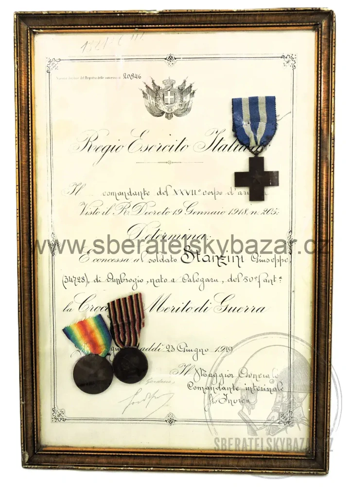 Itálie WWI – 50. pěší pluk – Croce al Merito di Guerra + dekret