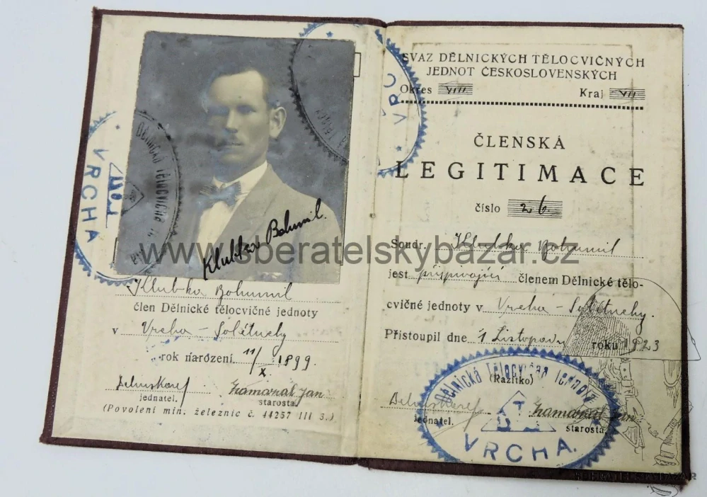 Průkazka Dělnická tělocvičná jednota - První republika