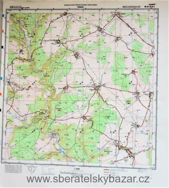 Mapa generálního štábu ČSLA  -  PERNAREC 1 : 25 000 - poškozená - chýbí část rohu