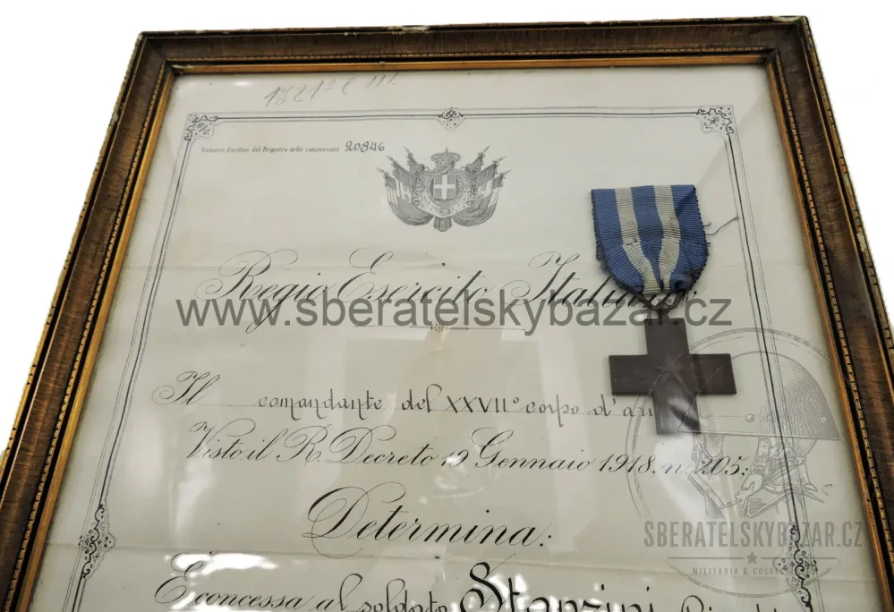 Itálie WWI – 50. pěší pluk – Croce al Merito di Guerra + dekret
