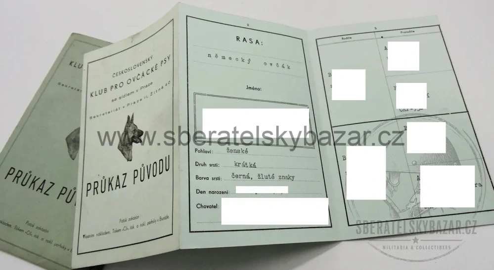 Starý průkaz původu – německý ovčák – Československý klub pro ovčácké