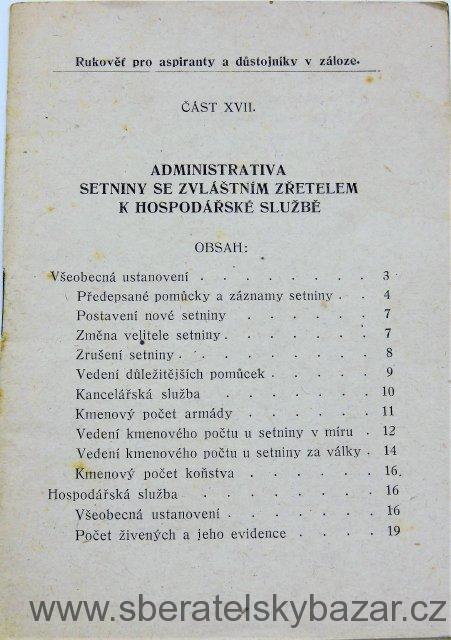 Rukověť pro aspiranty a důstojníky v záloze - Část XVII. Administrativa setniny se zvláštním zřetelem k hospodářské službě