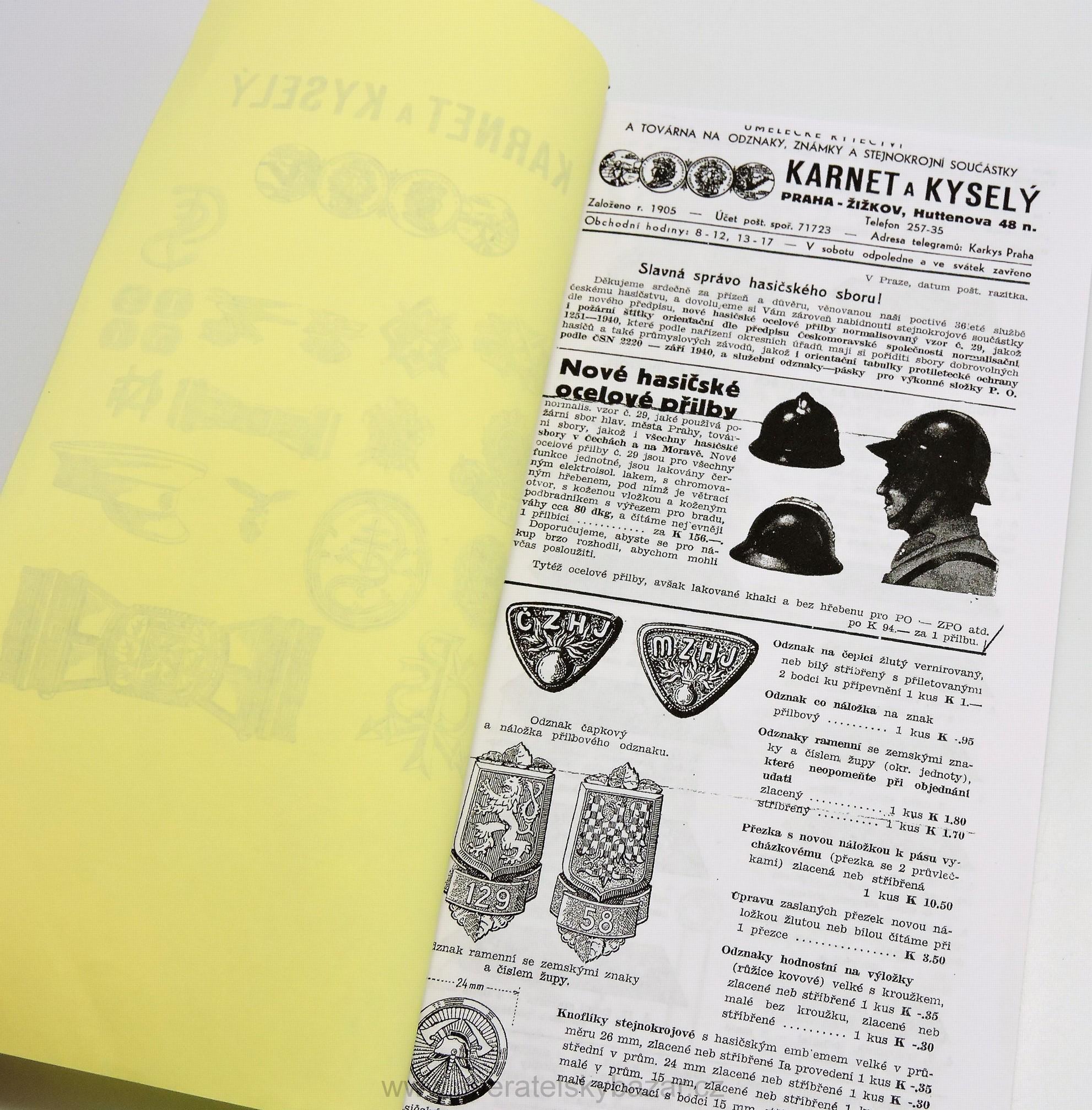 Katalog Karnet a Kyselý - Přilba 29, odznaky, přezky 46 stran  - Reprint (Replika)