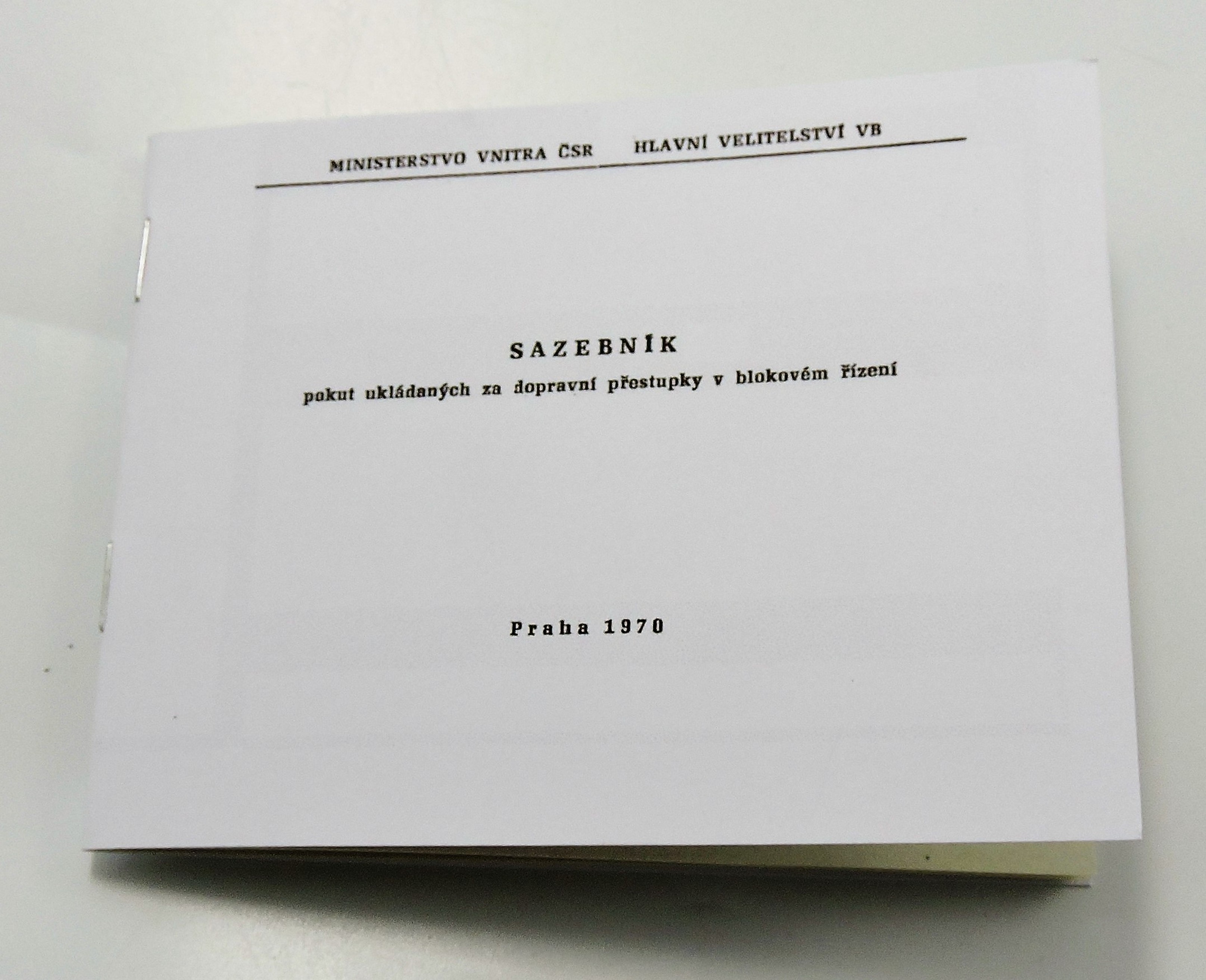 Sazebník pokut VB - 1970  - Reprint (Replika)