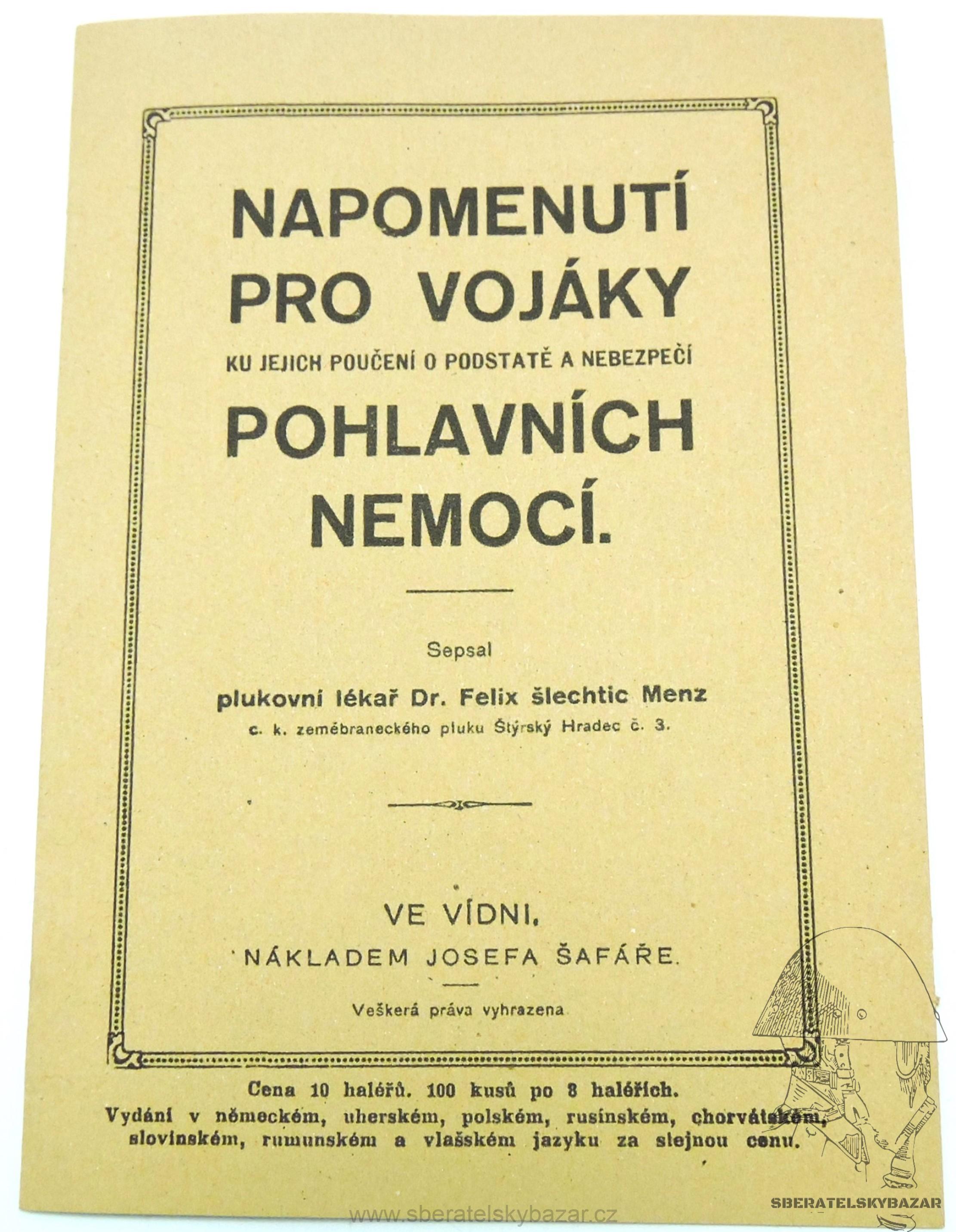 Příručka Napomenutí pro vojáky nebezpečí Pohlavních nemocí   - Reprint (Replika)