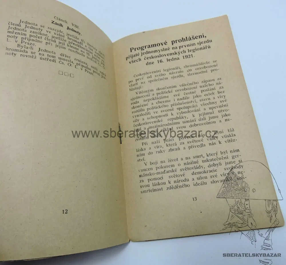 Originál Stanovy jednot Československé obce legionářské a programové 