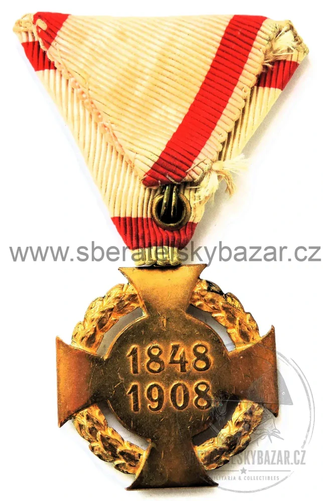 Jubilejní kříž z roku 1908 na vojenské originál stuze