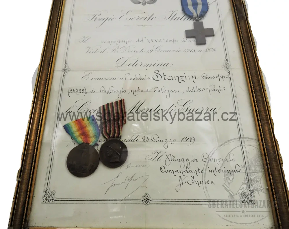 Itálie WWI – 50. pěší pluk – Croce al Merito di Guerra + dekret