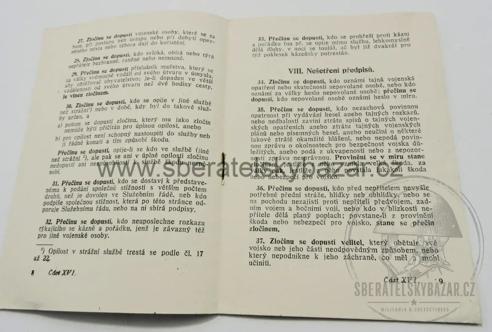 Čs. vojenský předpis – Nejdůležitější zásady vojenského trestního práv 