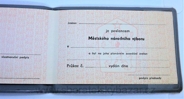 Průkazka poslance Národního výboru - nevyplněná