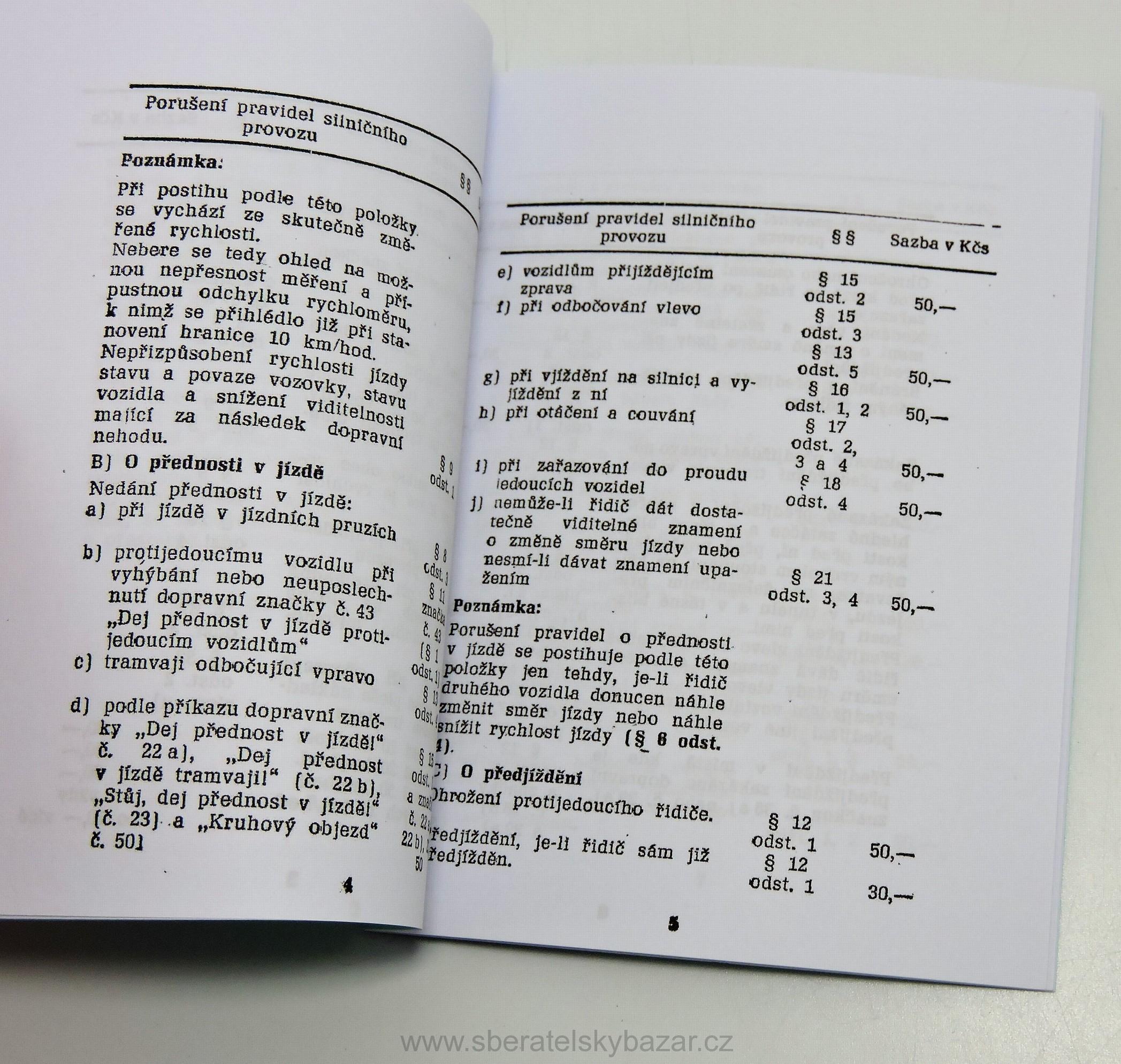 Sazebník pokut SNB 1961  - Reprint (Replika)