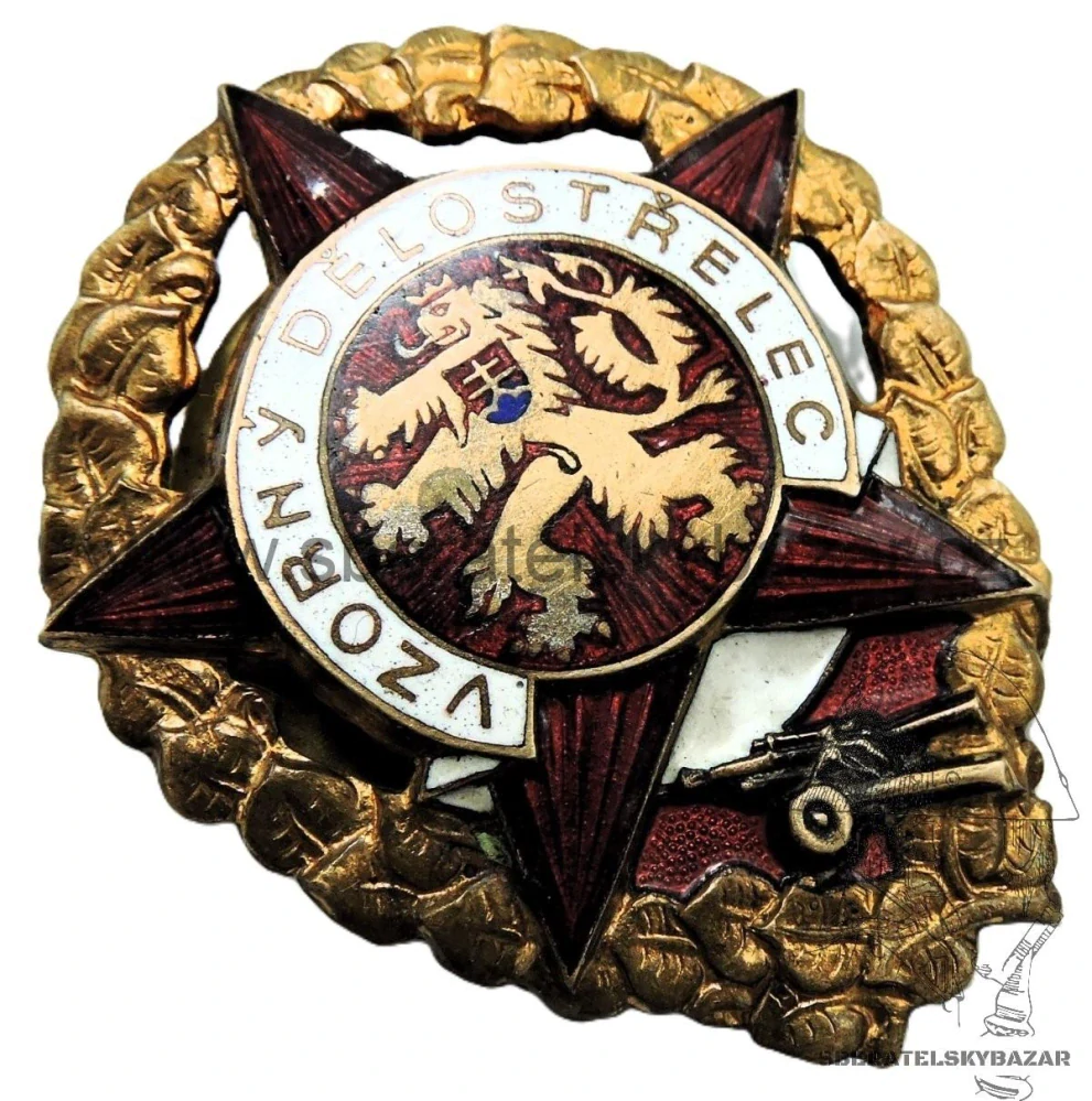Odznak Vzorný dělostřelec 1955 s dekretem, číslovaný