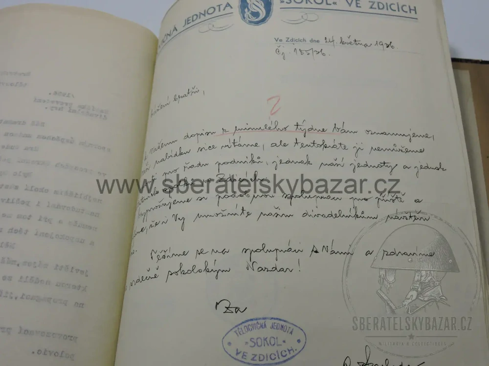 	 Sokol Počaply 1936 | obří archiv korespondence a dokumentů | šanon 