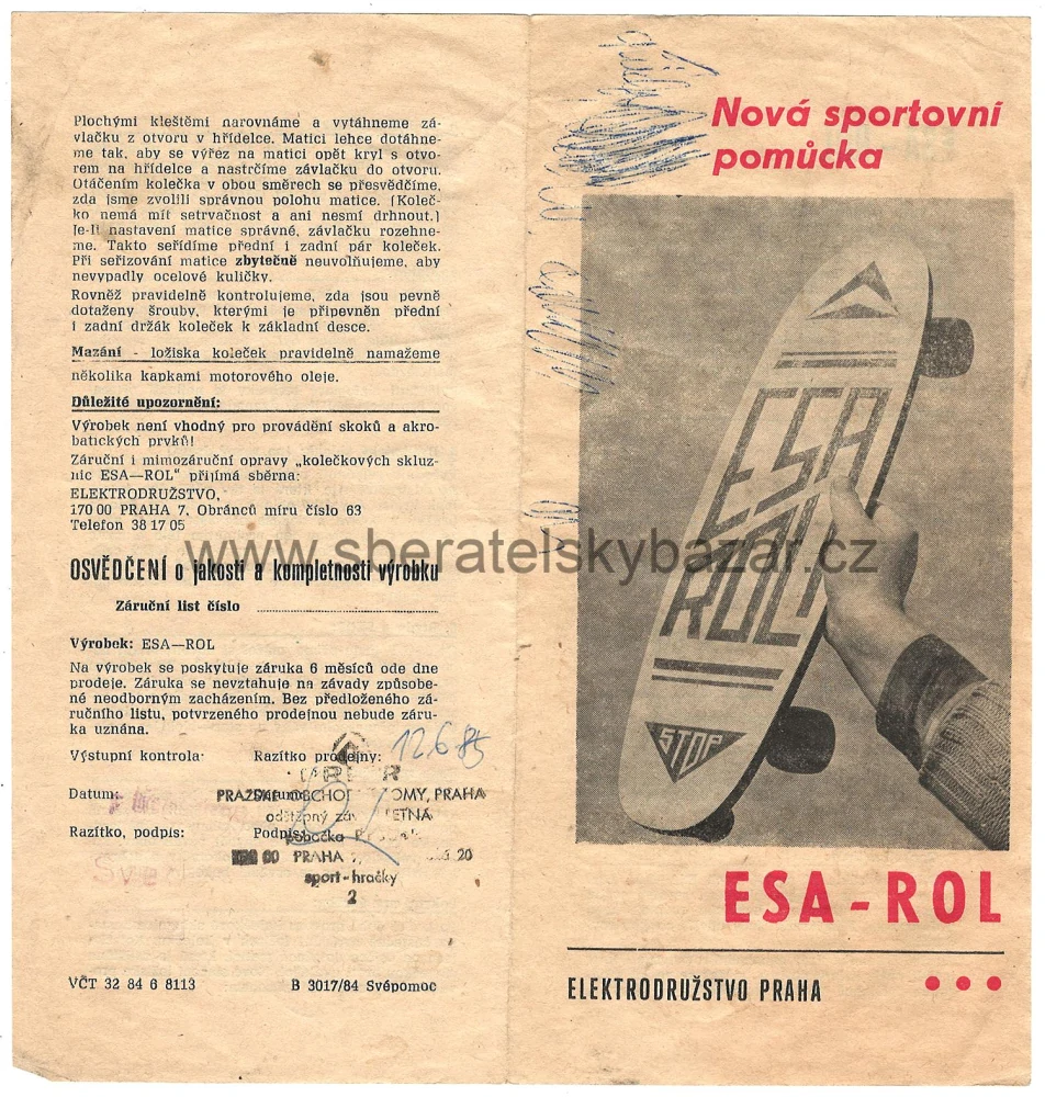 Československo, skateboard ESA ROL / STOP – 70.–80. léta