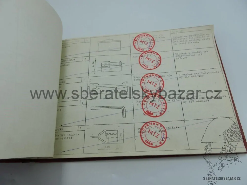 Originál Předpis ČSLA - seznam založních dílů a příslušenství vozidla 