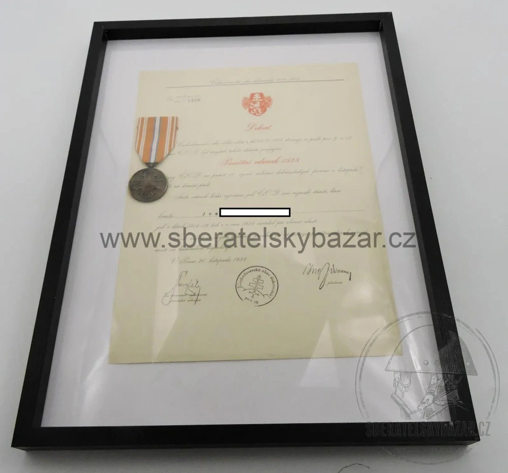 Pamětní odznak 1938 Čs. obce dobrovolců 1918–1919 s původním dekretem