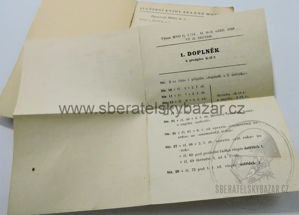 Vzácný čs. vojenský předpis – Výcvik remont – 1946 – originál