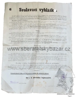  Svolavácí vyhláška vojsko RU 1915 - Turnov - Originál 