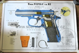 PISTOLE vz.82 9mm výukový plakát originál! 
