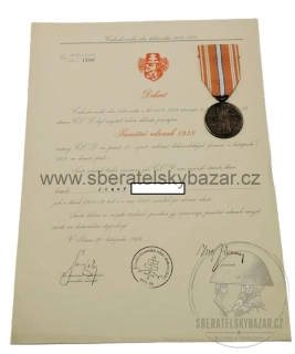 Pamětní odznak 1938 Čs. obce dobrovolců 1918–1919 s původním dekretem 