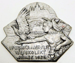 Odznak - Upomínka na VIII. slet všesokolský v Praze 1926 - II. Jakost 
